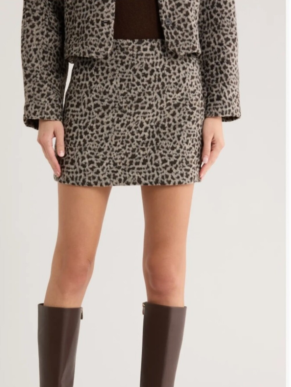 NWT Jason Wu Fur Textured Tan Black Leopard Print A Line Retro Mod Mini Skirt M